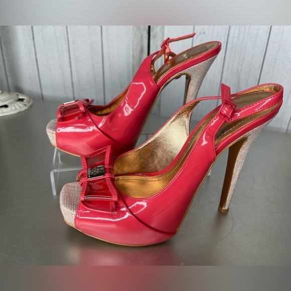 BCBGeneration Womens Patent Pink Leather Pointed Toe Stiletto Heels Size 7.5 - Picture 1 of 7